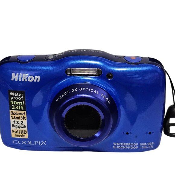 Nikon COOLPIX S32 13.2MP Digital Camera Blue Waterproof Box Battery Charger Card - Picture 6 of 16
